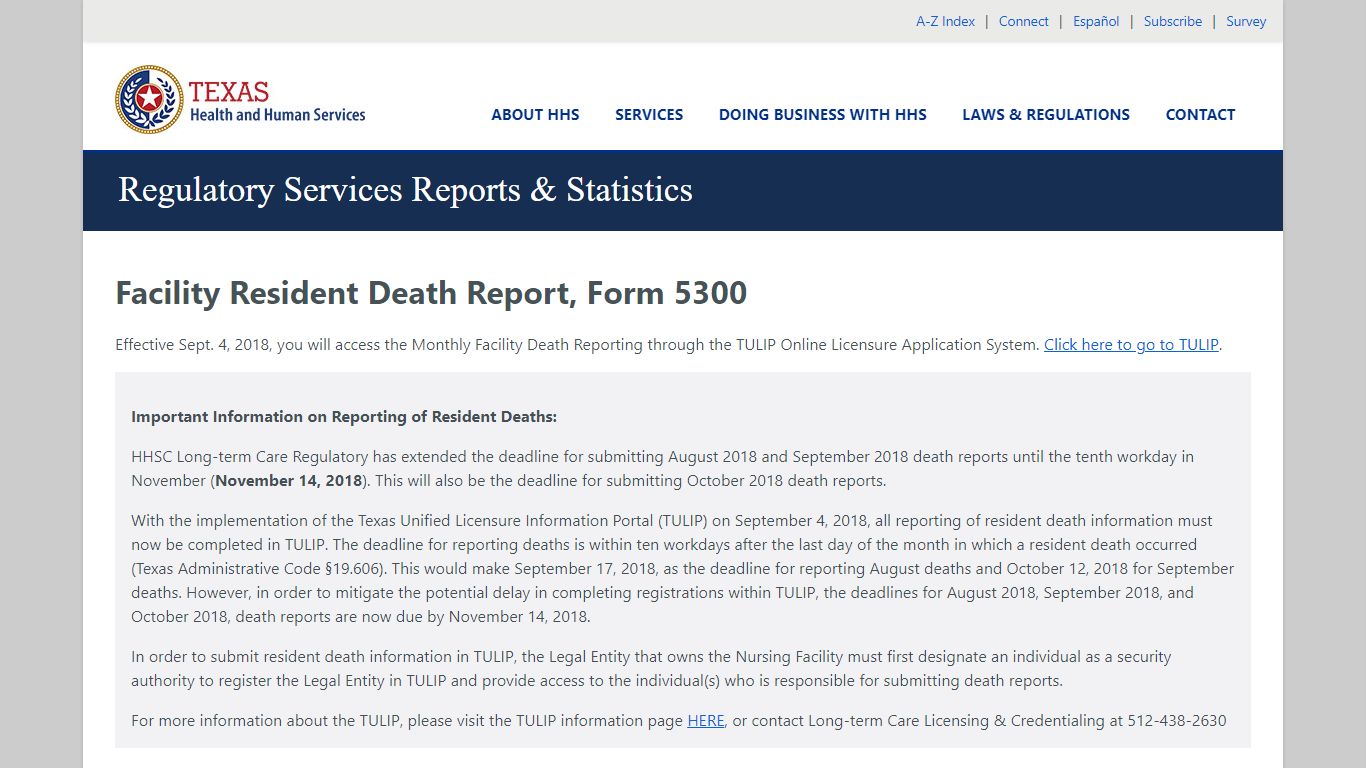 Facility Resident Death Report, Form 5300 - Texas